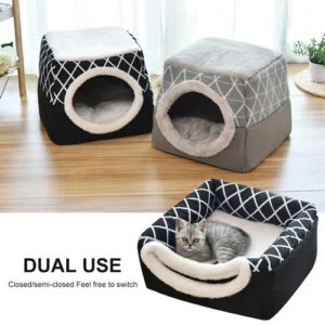 Dog Pet Cat Igloo/Cave Bed House Foldable Warm Kennel Nest Cushion Washable Gray