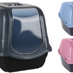 Hooded Pet Toilet Litter Tray Gray Pink Blue For Cats Dogs Rabbits and More