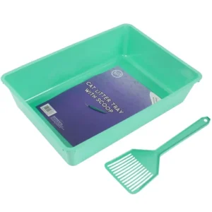 Cat Litter Tray With Scoop 41cm x 29cm x 10cm - Green