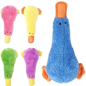 Pet Dog Chew Toy Squeaker Squeaky Plush Duck Shaped Play Interactive Teeth Toys